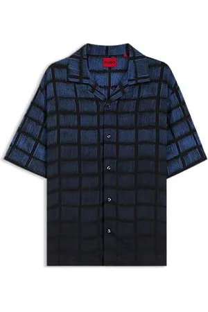 HUGO BOSS Oversized Hemd aus Popeline mit Quadrate-Print