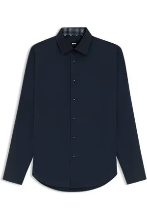 HUGO BOSS Regular-Fit Hemd aus elastischer Baumwoll-Popeline mit bügelleichtem Finish