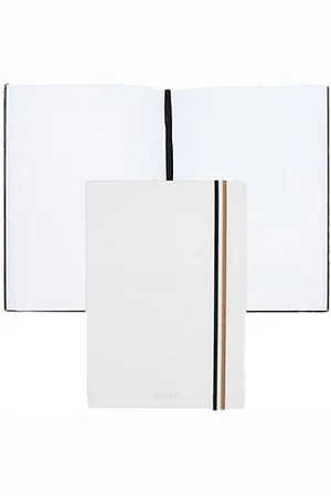 HUGO BOSS Set aus DIN-A5-Notizbuch aus weißem Kunstleder und Kugelschreiber