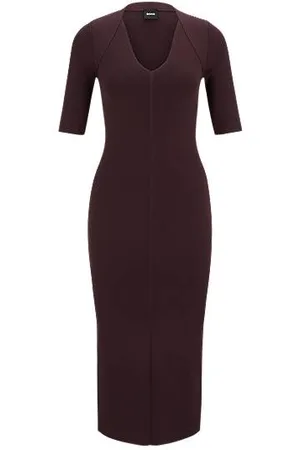 HUGO BOSS Gestricktes Kleid mit V-Ausschnitt und verkürzten Ärmeln