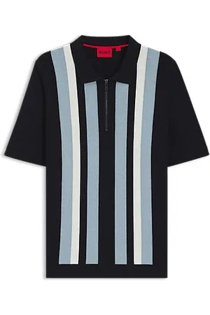 HUGO BOSS Gestrickter Polopullover mit Reißverschluss und Längsstreifen