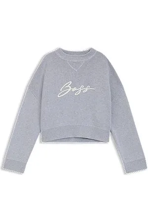 HUGO BOSS Cropped-Pullover aus Baumwolle mit gesticktem Logo-Schriftzug