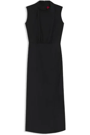 HUGO BOSS Langes Kleid aus Krepp mit drapiertem Stehkragen
