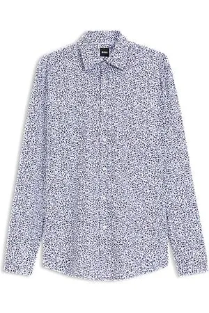 HUGO BOSS Slim-Fit Hemd aus elastischer Baumwoll-Popeline mit Blumen-Print