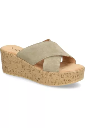 s.Oliver Damen Hausschuhe - Veloursleder Pantoffel - grün