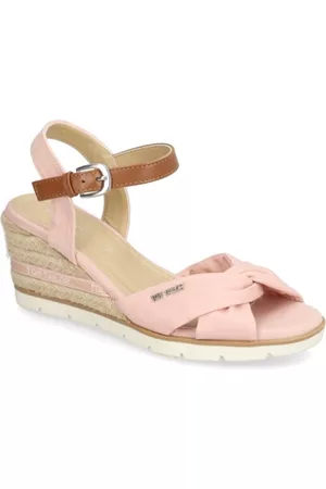 TOM TAILOR Damen Sandalen - Textil Keilsandale - pink