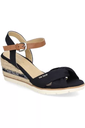 TOM TAILOR Damen Sandalen - Textil Keilsandale - blau