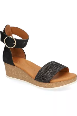 Paul Green Damen Sandalen - Nubukleder Keilsandale - schwarz