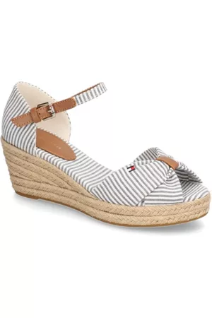 Tommy Hilfiger Damen Sandalen - HIGH WEDGE SEERSUCKER - blau