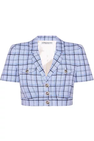 Alessandra Rich Checked Twill Short Sleeve Crop Blazer