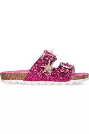 MONNALISA Glittered Slide Sandals W/ Stars