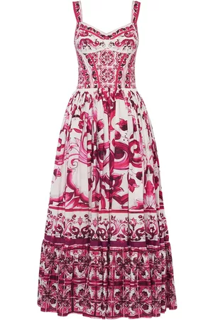 Dolce & Gabbana Damen Lange Sommerkleider - Maioliche Print Poplin Long Sundress