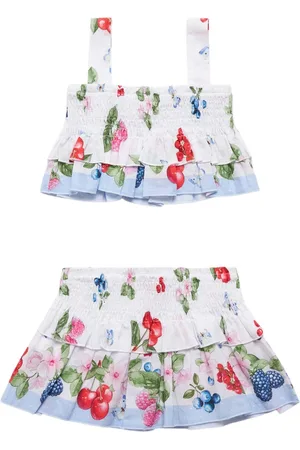 MONNALISA Printed Cotton Muslin Top & Skirt