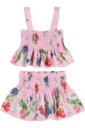 MONNALISA Printed Cotton Muslin Top & Skirt