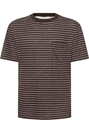 Brunello Cucinelli Gestreiftes T-shirt Aus Leinen
