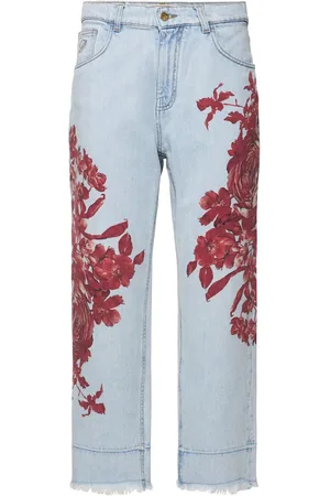 BLUMARINE Hoch Geschnittene Schlagjeans Mit Druck
