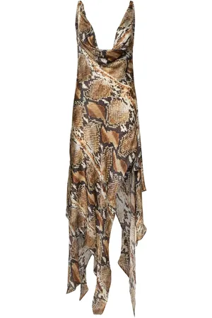 Roberto Cavalli Langes, Bedrucktes Seidensatinkleid