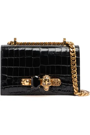 Alexander McQueen Mini Ledertasche Mit Krokoprägung Und Schmuck
