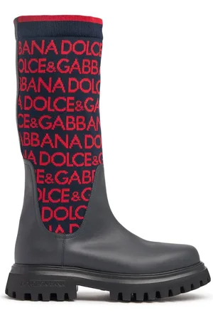 Dolce & Gabbana Strick- Und Lederstiefel Mit Intarsia-logo