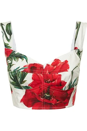 Dolce & Gabbana Korsettoberteil Aus Baumwollpopeline Mit Druck