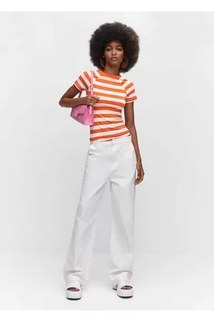 MANGO Bedruckte T-Shirts - Gestreiftes Shirt mit Aufdruck