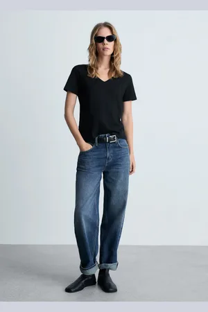 MANGO Baumwoll-T-Shirt, V-Ausschnitt - Damen - XXS