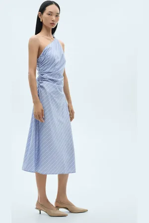MANGO Gestreiftes asymmetrisches Kleid mit Drapierung - Damen - M