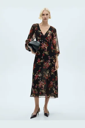 MANGO Florales Kleid mit Ballonärmeln - Damen - L