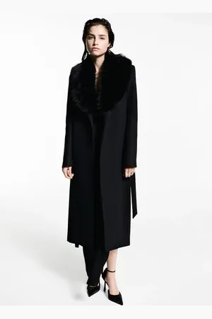 MANGO Mantel aus Manteco Wolle mit abnehmbarem Pelzkragen - Damen - XS