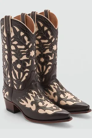 MANGO Zweifarbige Cowboy-Lederstiefel - Damen - 37