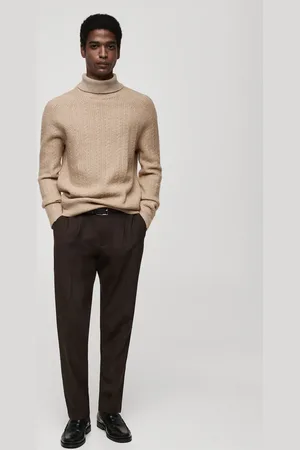 MANGO Strickpullover mit Zopfmuster und hohem Kragen - Herren - M