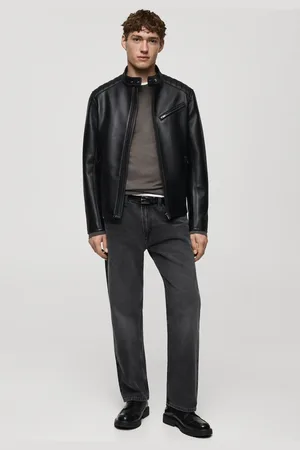 MANGO Jacke mit Leder-Effekt und Nahtdetails - Herren - M