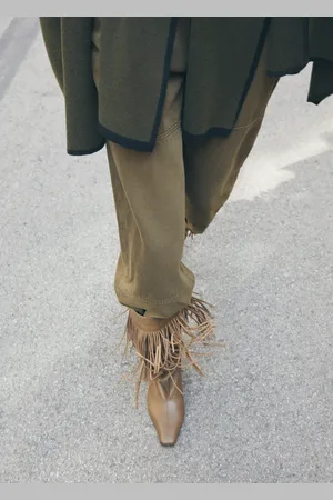 MANGO Lederstiefelette mit Fransenabsatz - Damen - 36