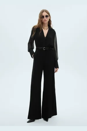 MANGO Wideleg-Jumpsuit mit halbdurchsichtigen Ärmeln - Damen - XL