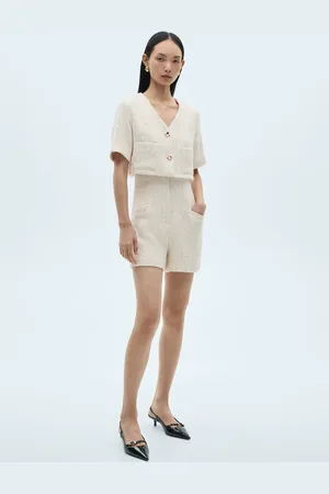 MANGO Kurzärmliger Tweed-Jumpsuit - Damen - L