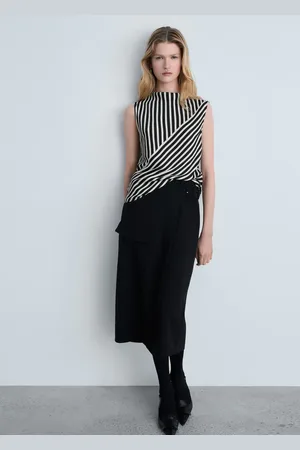 MANGO Gestreifte Bluse mit halbhohem Kragen - Damen - M