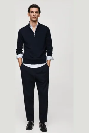 MANGO Pullover aus 100 % Merinwolle mit halbhohem Zip-Kragen - Herren - L