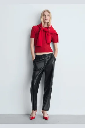 MANGO Hose mit Stretchbund und Leder-Effekt - Damen - 2XL