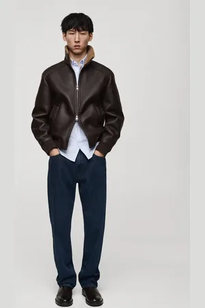MANGO Jacke mit Ledereffekt und Kunstshearlingfutter - Herren - L