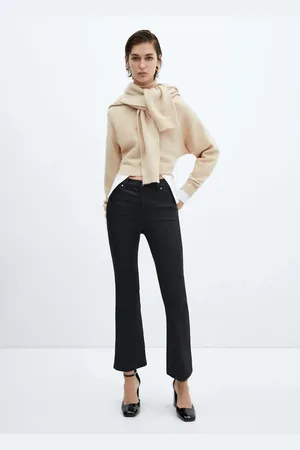 MANGO Flared-Crop-Jeans in Wachsoptik Sienna - Damen - 38