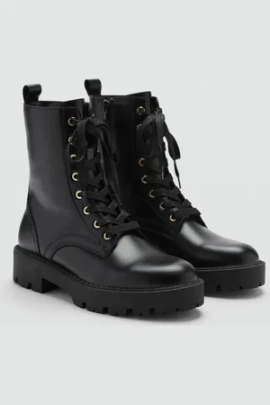 MANGO Lederstiefelette mit Schnürsenkeln - Damen - 41