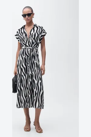 MANGO Hemdblusenkleid mit Zebra-Motiv - Damen - M