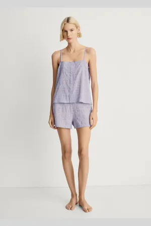 MANGO Set Pyjama aus Baumwolle mit Seersucker-Streifen - Damen - M