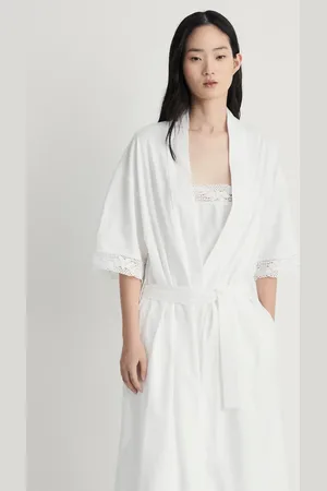 MANGO Baumwoll-Morgenmantel mit Seidenspitze - Damen - L-XL
