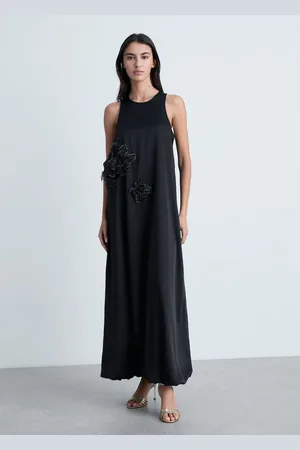 MANGO Satiniertes Kleid mit Maxi-Blume - Damen - S