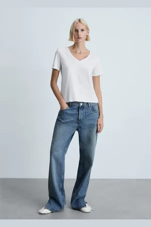 MANGO Baumwoll-T-Shirt, V-Ausschnitt - Damen - M
