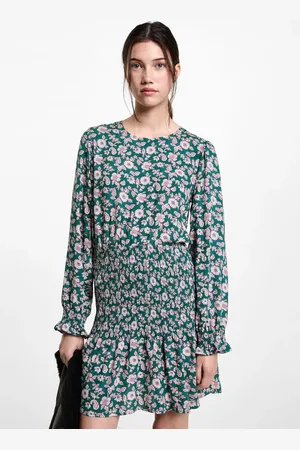 MANGO Kleid mit Buchstaben-Muster und Raffdetails - Mädchen - S