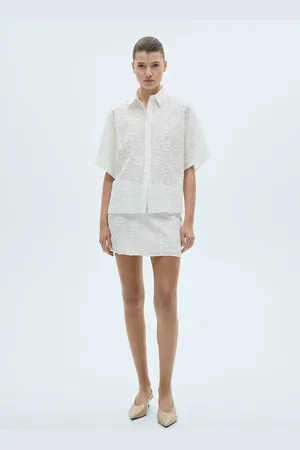 MANGO Baumwollrock mit Blumenstickerei - Damen - L