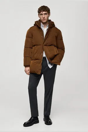 MANGO Wasserabweisender Kapuzen-Steppanorak tobacco-braun - Herren - M