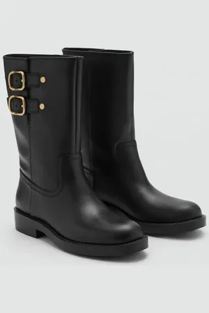 MANGO Leder-Ankleboots mit Schnallen - Damen - 40